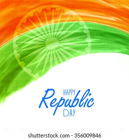 Elegant greeting card design decorated with floral waves and Ashoka Wheel for Happy Indian Republic Day celebration.