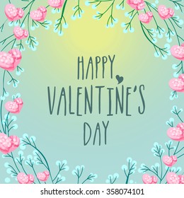 Elegant greeting card design decorated with love branches and pink hearts for Happy Valentine's Day celebration.
