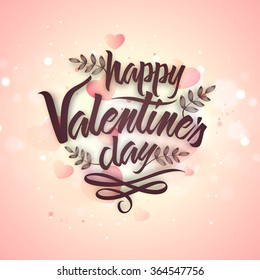 Elegant greeting card design decorated with stylish text Happy Valentine's Day on shiny pink background.