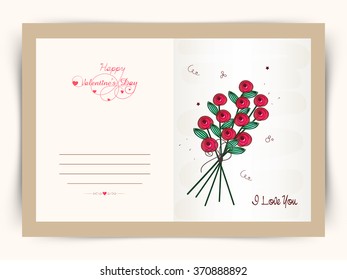 Elegant greeting card design decorated with beautiful flowers for Happy Valentine's Day celebration.