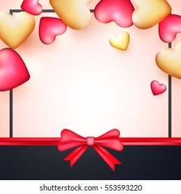 Elegant Greeting Card design decorated with glossy hearts for Valentine's Day celebration.