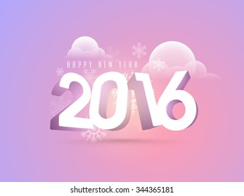 Elegant greeting card design with glossy 3D text 2016 on snowflakes decorated background for Happy New Year celebration.
