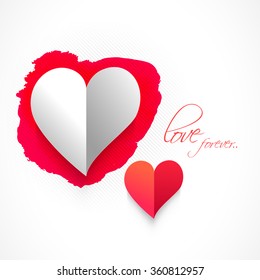 Elegant greeting card design with glossy paper hearts for Happy Valentine's Day celebration.