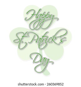 Elegant greeting card design for Happy St. Patrick's Day celebration on shamrock leaf decorated background.