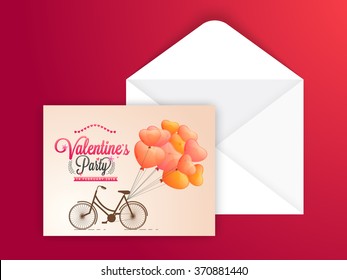 Elegant greeting card design with heart shaped balloons and envelope for Happy Valentine's Day celebration.