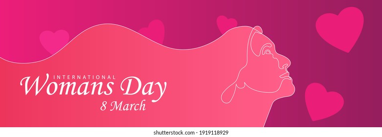 Elegant greeting card design with illustration of young girl for Happy Women's Day celebration 