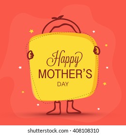 Elegant greeting card design with illustration of a kid showing board for Happy Mother's Day celebration.