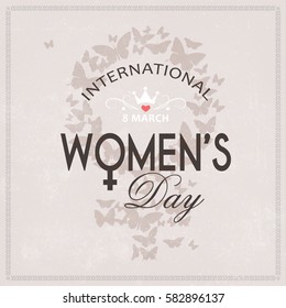 Elegant greeting card design with illustration of female symbol for Happy Women's Day celebration.