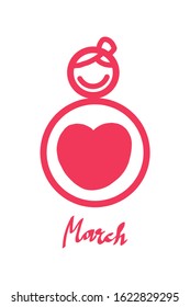 Elegant greeting card design for International Women's Day celebration on white background. vector illustration. eight stylized in a fun girl