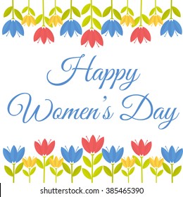 Elegant greeting card design for International Women's Day celebration.Happy International Women's Day on March 8th design background. Womens day with fresh flowers. Folk flowers