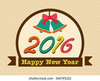 Elegant greeting card design with Jingle Bells and colorful text 2016 for Happy New Year celebration.