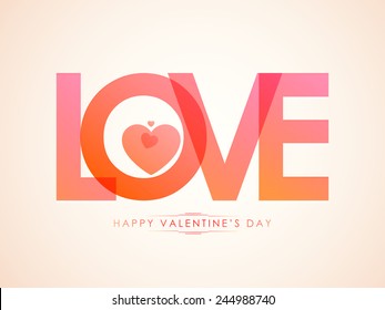 Elegant greeting card design with stylish text Love and hearts for Happy Valentines Day celebration. 