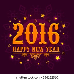 Elegant greeting card design with stylish text 2016 on stars and snowflakes decorated background for Happy New Year celebration.