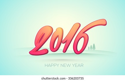 Elegant greeting card design with stylish text 2016 on shiny sky blue background for Happy New Year celebration.