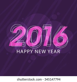 Elegant greeting card design with stylish text 2016 on purple background for Happy New Year celebration.