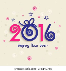 Elegant greeting card design with stylish text 2016 on snowflakes and stars decorated background for Happy New Year celebration.