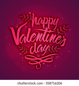 Elegant greeting card design with stylish text Happy Valentine's Day on shiny purple background.