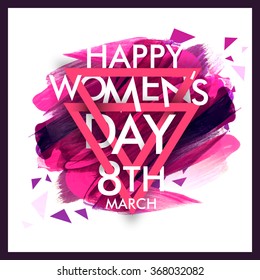 Elegant greeting card design with stylish text 8th March, Happy Women's Day on colorful paint stroke background.