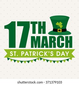 Elegant greeting card design with stylish text 17th March and Leprechaun Hat for Happy St. Patrick's Day celebration.
