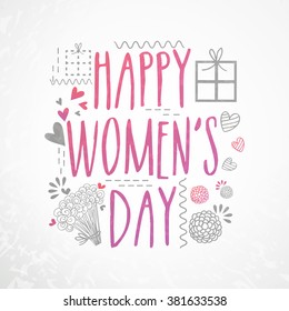 Elegant greeting card design with stylish text Happy Women's Day on grey background.