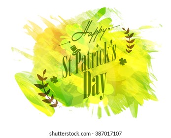 Elegant greeting card design with stylish text Happy St. Patrick's Day on abstract paint stroke background.