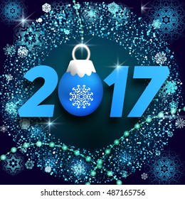 Elegant greeting card design with stylish text 2017 on shiny  background for Happy New Year celebration.