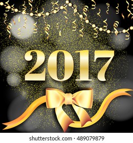 Elegant greeting card design with stylish text 2017 on shiny  background 