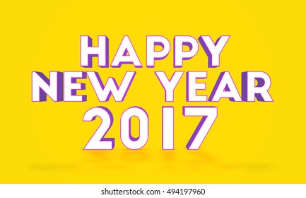 Elegant Greeting Card design with stylish text Happy New Year 2017 on yellow background.
