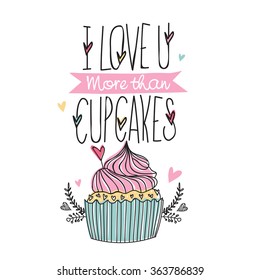 Elegant greeting card design with sweet cupcake for Happy Valentine's Day celebration.