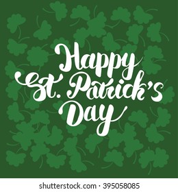 Elegant greeting card design with text Happy St. Patrick's Day on green background.