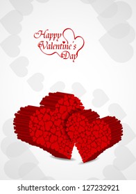 elegant greeting card design for valentine's day with two beautiful red color hearts on white background.