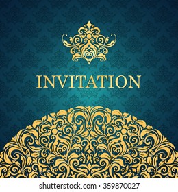 Elegant greeting card design. Vintage floral invitation card template. Luxury swirl greeting card.