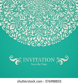 Elegant greeting card design. Vintage floral invitation card template. Luxury swirl greeting card.