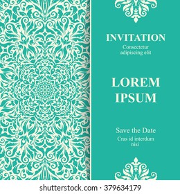 Elegant greeting card design. Vintage floral invitation card template. Luxury swirl greeting card.