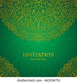 Elegant greeting card design. Vintage floral invitation card template. Luxury swirl mandala greeting card.