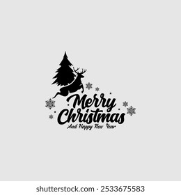 Elegant greeting card featuring "Merry Christmas and Happy New Year" in festive colors with decorative elements. Perfect for the holiday season, conveying joy and celebration.