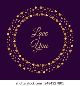 Elegant greeting card with golden heart border on a dark purple background, ideal for expressing love and affection in a stylish way