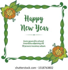 Elegant greeting card happy new year, with design art of colorful flower frame. Vector