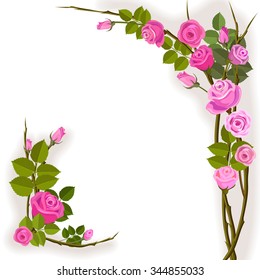 An elegant greeting card invitation with a tea roses in floral style. The design template with roses on a white background.