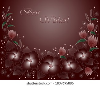 Elegant greeting card with magic red flowers 