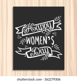 Elegant greeting card on wooden background for Happy International Women's Day celebration.