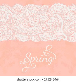 Elegant greeting card with seamless lace ribbon in vector.