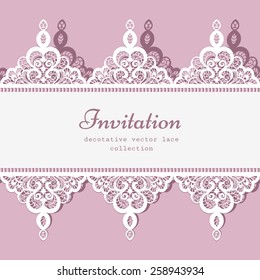 Elegant Greeting Card Or Wedding Invitation Template With Lace Border Ornament, Vector Lacy Background