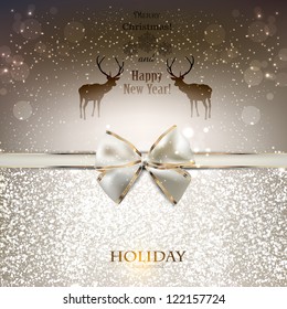 Elegant greeting card with white bow and copy space. Vector illustration