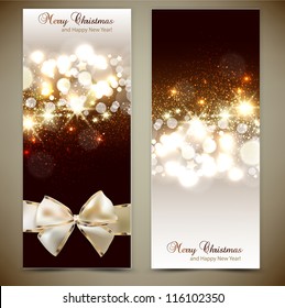 Elegant greeting cards with bows and copy space. Vector illustration