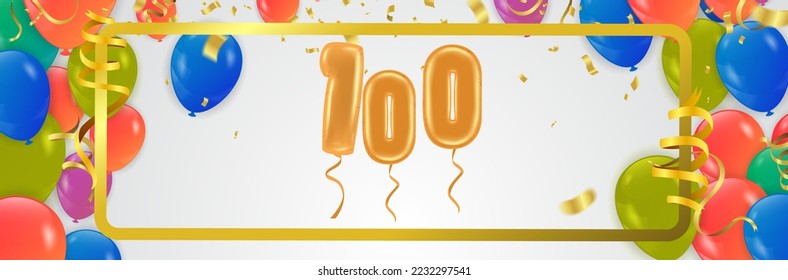 Elegant Greeting celebration 100 birthday  Happy birthday, congratulations poster. Balloons numbers with sparkling confetti. Vector