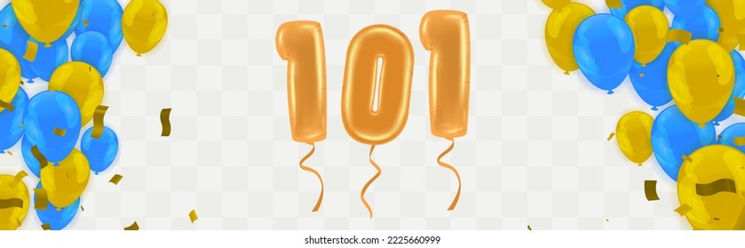 Elegant Greeting celebration 101 birthday  Happy birthday, congratulations poster. Balloons numbers with sparkling confetti. Vector