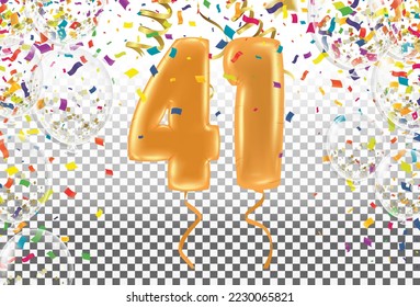 Elegant Greeting celebration 41 birthday  Happy birthday, congratulations poster. Balloons numbers with sparkling confetti. Vector