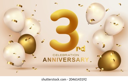 Elegant Greeting celebration birthday Anniversary number 3 three gold. Happy birthday, Happy birthday, congratulations poster. Golden numbers with sparkling golden confetti. Vector background