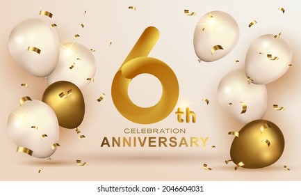 Elegant Greeting celebration birthday Anniversary number 6 six gold. Happy birthday, Happy birthday, congratulations poster. Golden numbers with sparkling golden confetti. Vector background